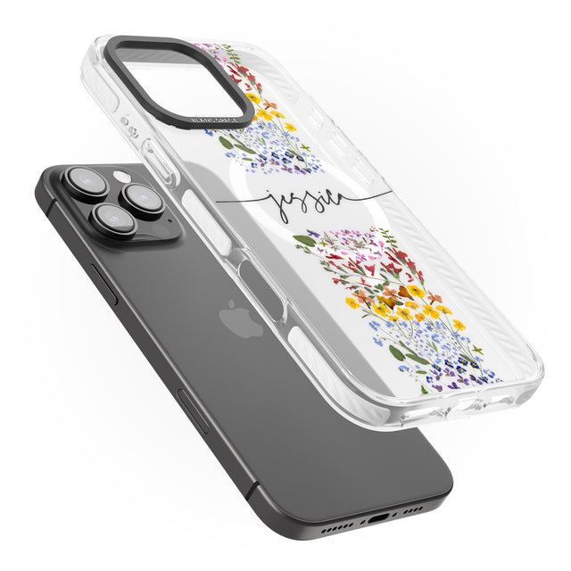 iPhone 16 Pro Max Personalised Wildflower Floral Stripe Personalised Black Impact Phone Case