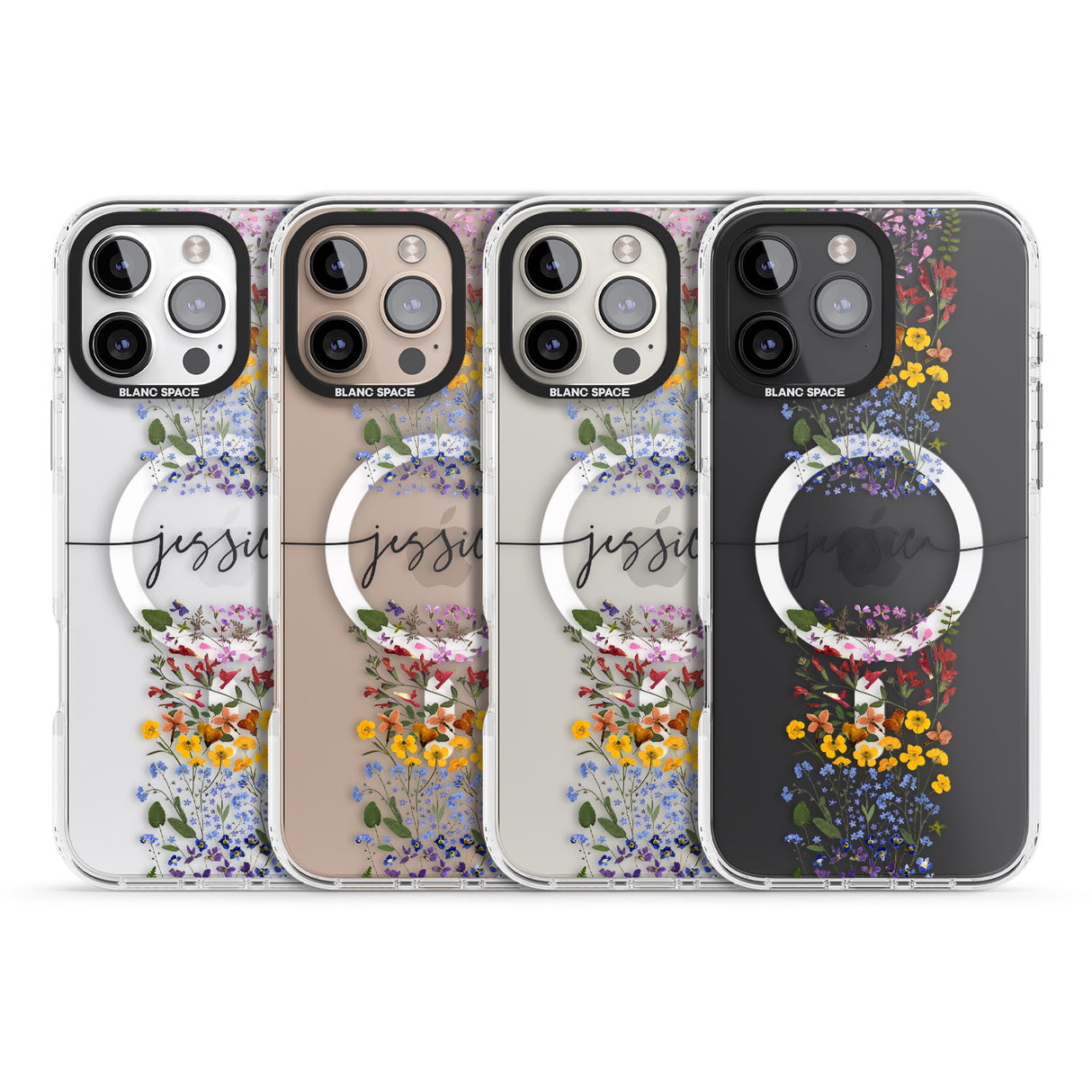 iPhone 16 Pro Max Personalised Wildflower Floral Stripe Personalised Black Impact Phone Case