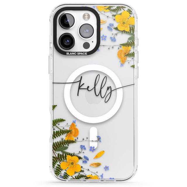 iPhone 16 Pro Max Personalised Ferns & Wildflowers Black Impact Phone Case