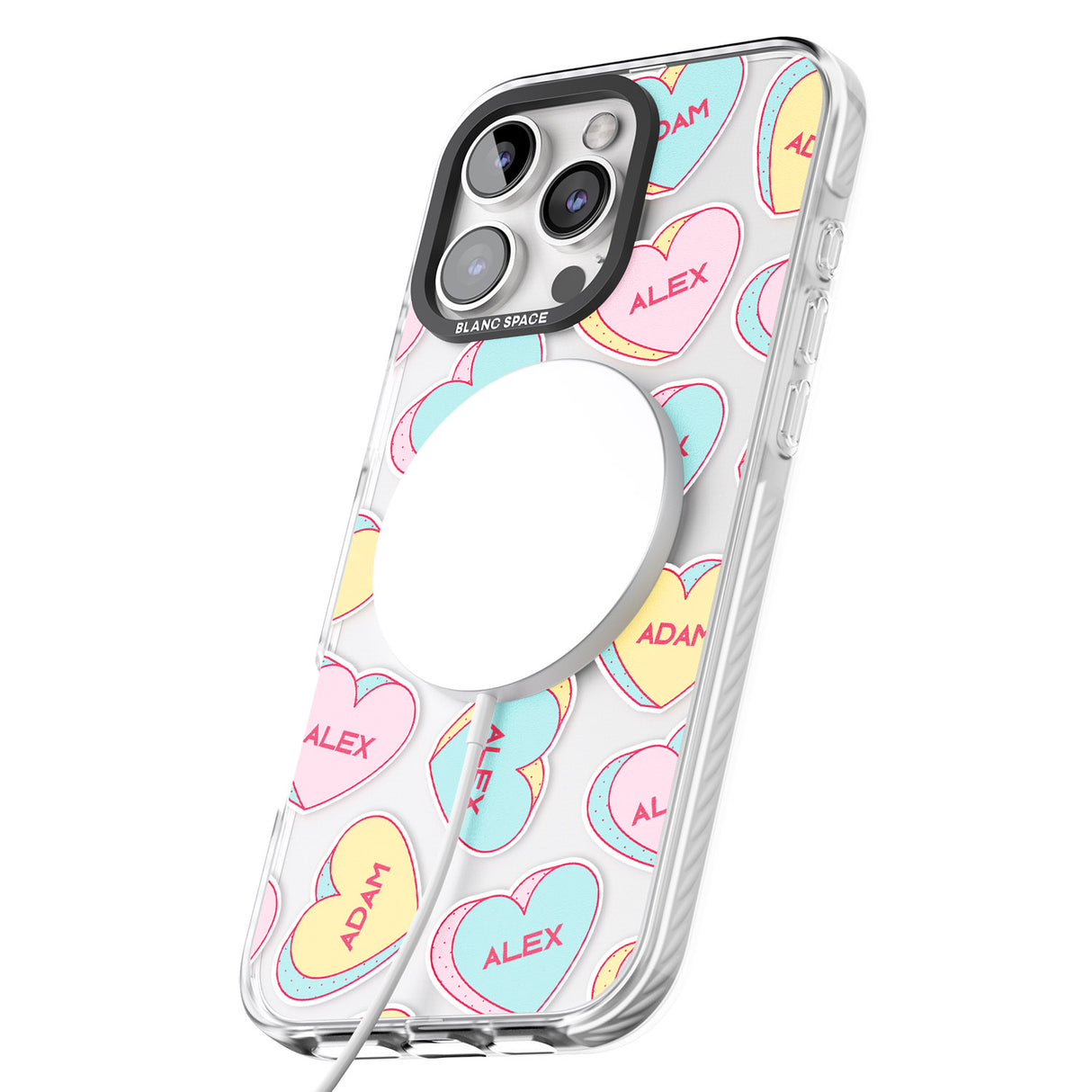 iPhone 16 Pro Max Personalised Text Love Hearts Black Impact Phone Case