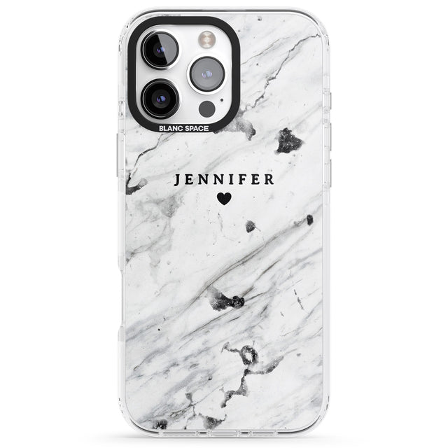 iPhone 16 Pro Max Personalised Black & White Marble Texture Black Impact Phone Case