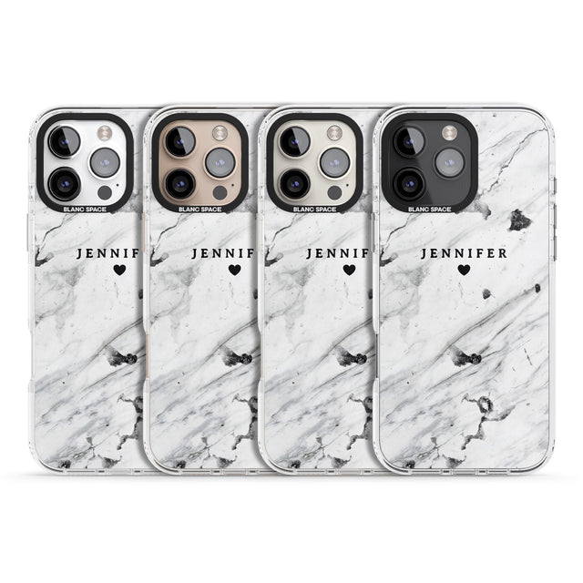 iPhone 16 Pro Max Personalised Black & White Marble Texture Black Impact Phone Case