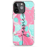 iPhone 16 Pro Max Personalised Turquoise & Pink - Marbled Black Impact Phone Case