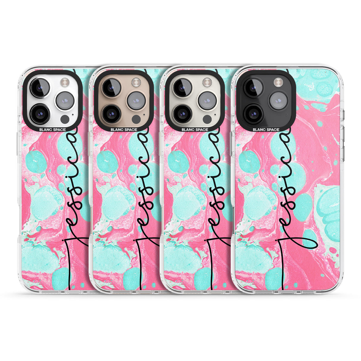 iPhone 16 Pro Max Personalised Turquoise & Pink - Marbled Black Impact Phone Case