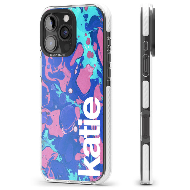 iPhone 16 Pro Max Personalised Navy, Turquoise + Purple - Marbled Black Impact Phone Case