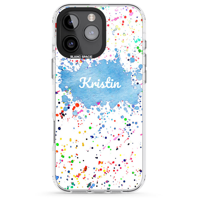 iPhone 16 Pro Max Personalised Rainbow Paint Splatter Black Impact Phone Case