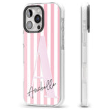 iPhone 16 Pro Max Personalised Pink Stripes & Large Monogram Black Impact Phone Case