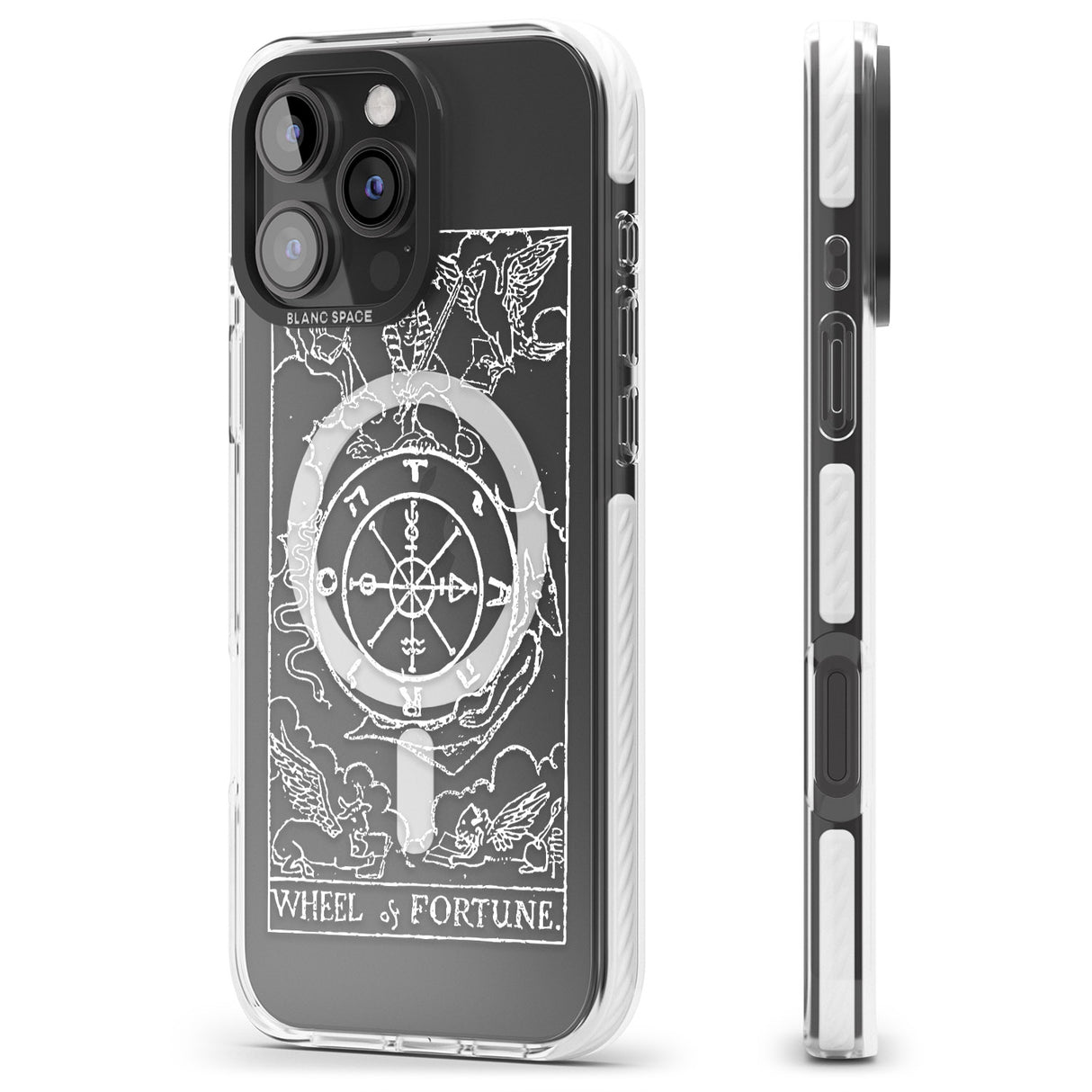 iPhone 16 Pro Max Personalised Wheel of Fortune Tarot Card - White Transparent Black Impact Phone Case