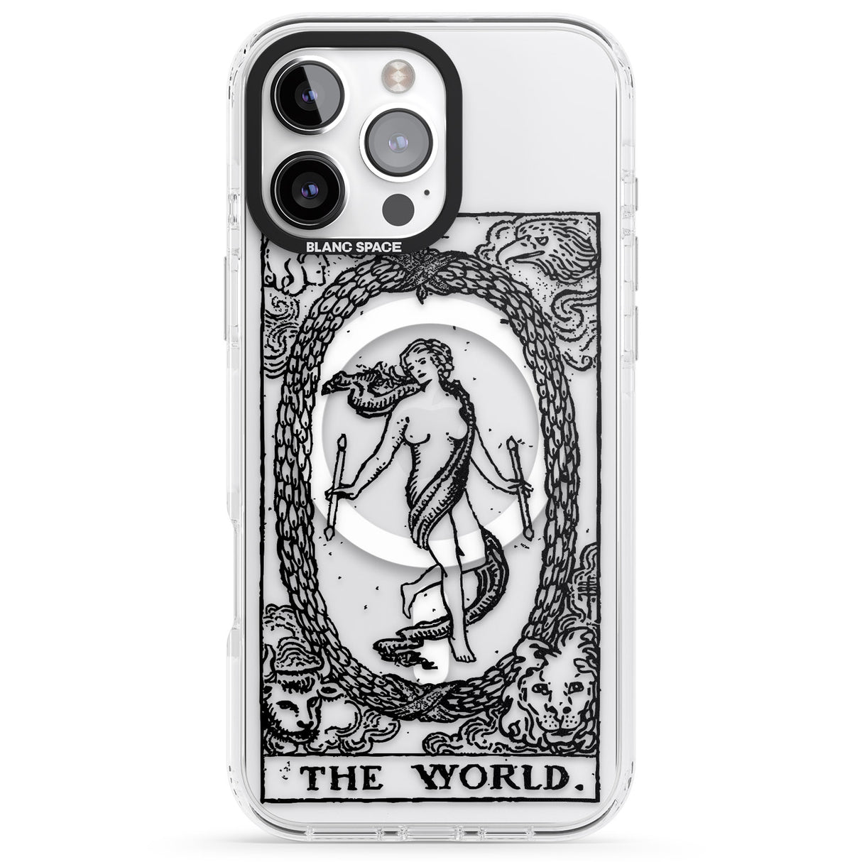 iPhone 16 Pro Max Personalised The World Tarot Card - Transparent Black Impact Phone Case