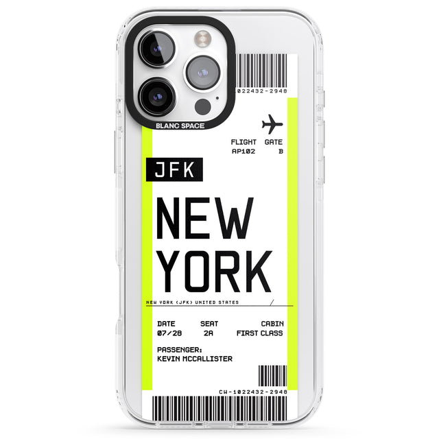 iPhone 16 Pro Max Personalised New York Boarding Pass Black Impact Phone Case