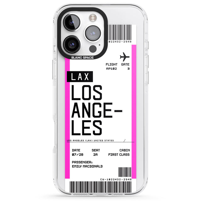 iPhone 16 Pro Max Personalised Los Angeles Boarding Pass Black Impact Phone Case