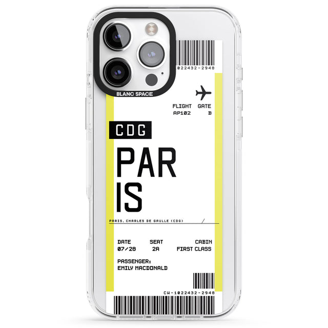 iPhone 16 Pro Max Personalised Paris Boarding Pass Black Impact Phone Case