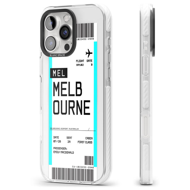 iPhone 16 Pro Max Personalised Melbourne Boarding Pass Black Impact Phone Case