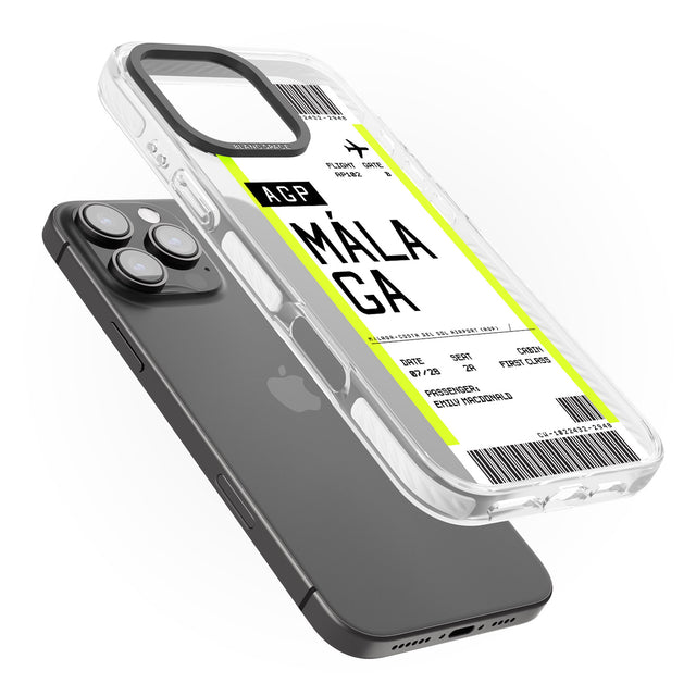 iPhone 16 Pro Max Personalised Málaga Boarding Pass Black Impact Phone Case