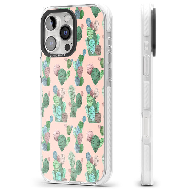 iPhone 16 Pro Max Pink Cactus Pattern Design Black Impact Phone Case