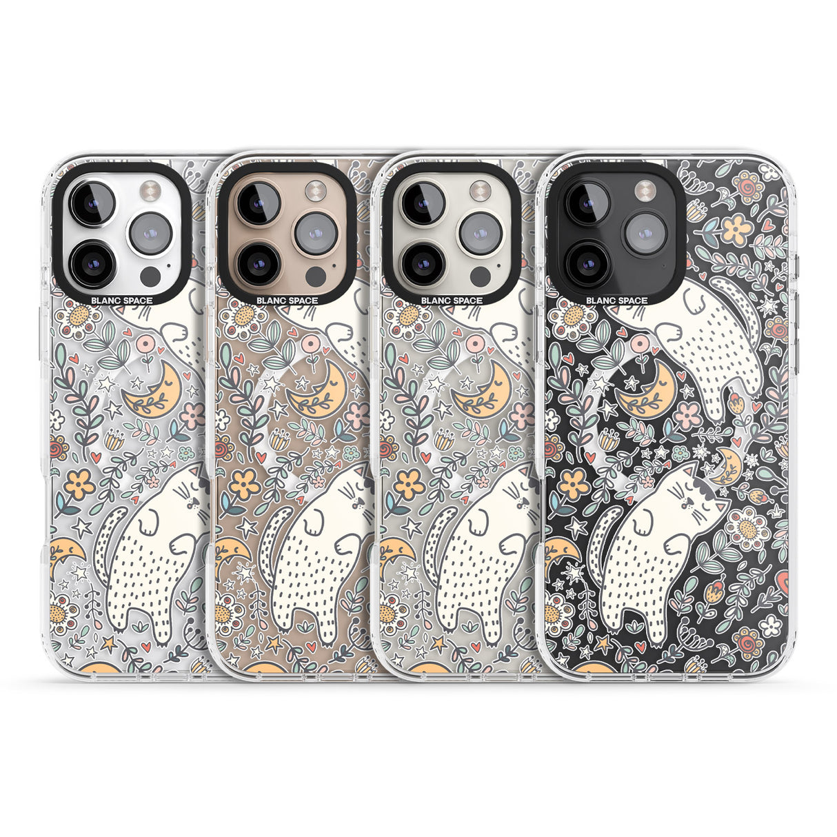 iPhone 16 Pro Max Sleeping Cat Pattern Black Impact Phone Case