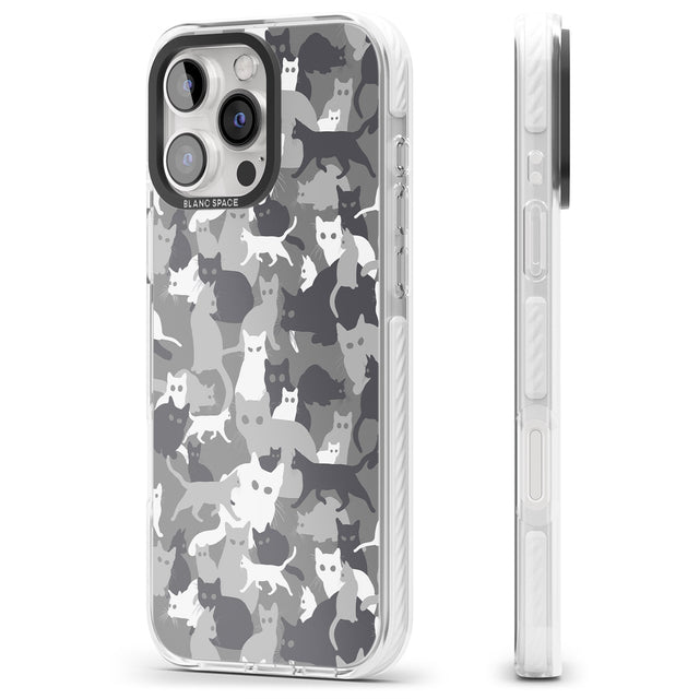 iPhone 16 Pro Max Dark Grey Cat Camouflage Pattern Black Impact Phone Case