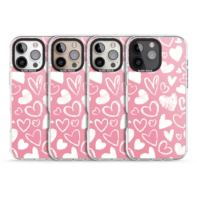 iPhone 16 Pro Max Chalk Hearts Black Impact Phone Case