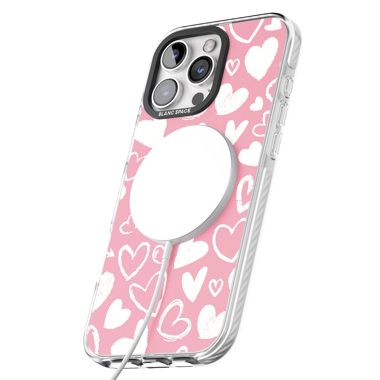 iPhone 16 Pro Max Chalk Hearts Black Impact Phone Case