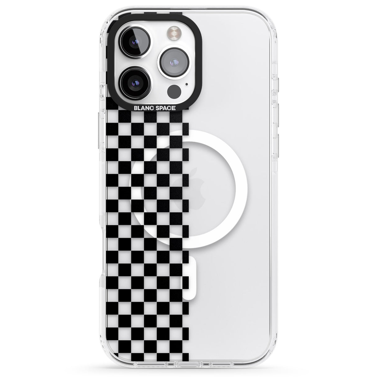 iPhone 16 Pro Max Checker: Half Black Check on Clear Black Impact Phone Case