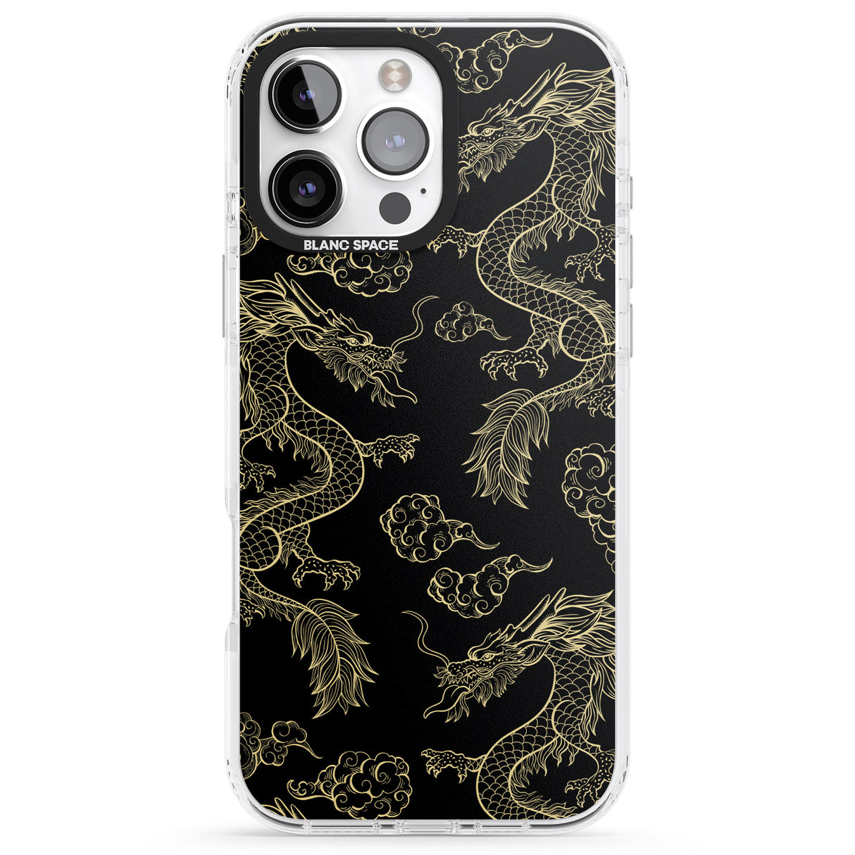 iPhone 16 Pro Max Black and Gold Dragon Pattern Black Impact Phone Case