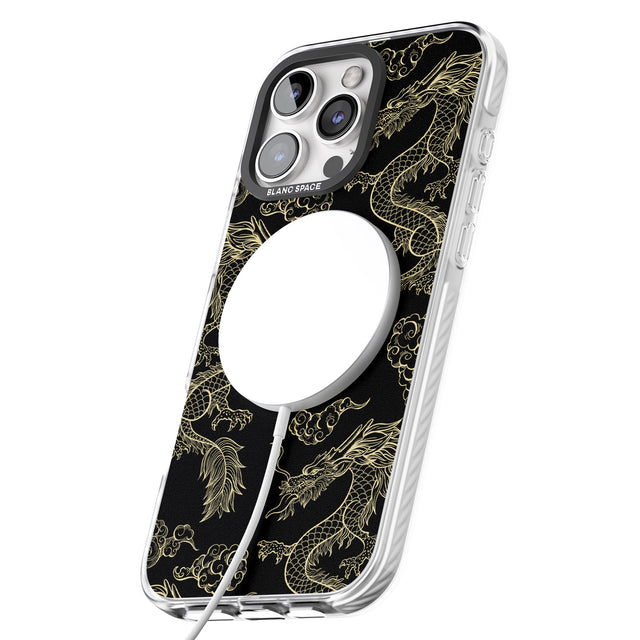 iPhone 16 Pro Max Black and Gold Dragon Pattern Black Impact Phone Case