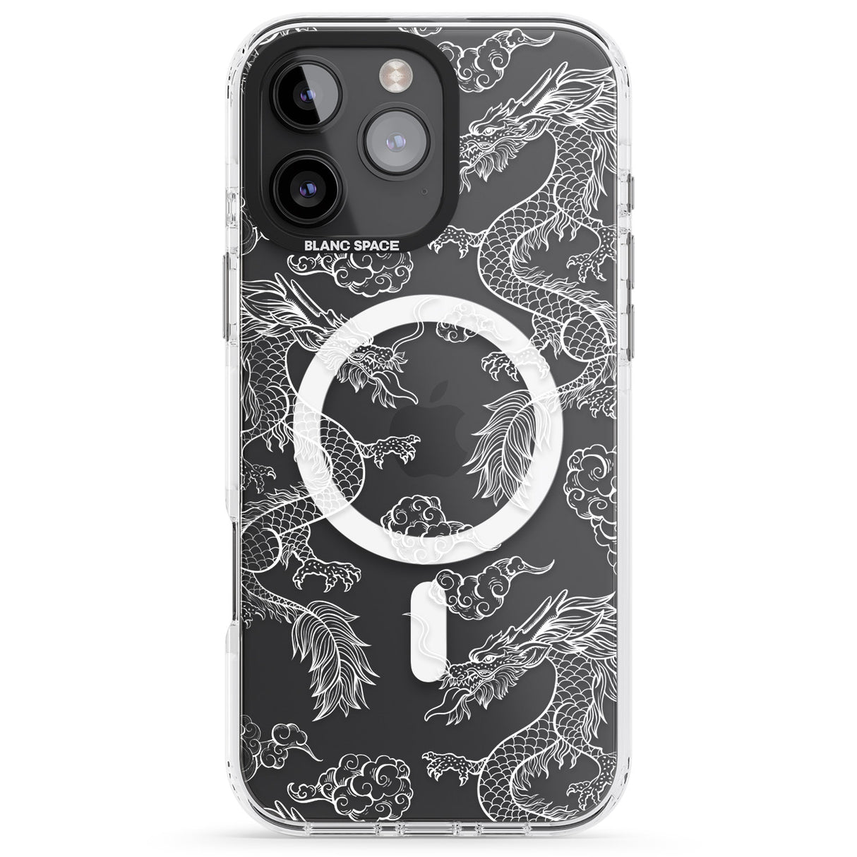 iPhone 16 Pro Max White Dragon Pattern Black Impact Phone Case