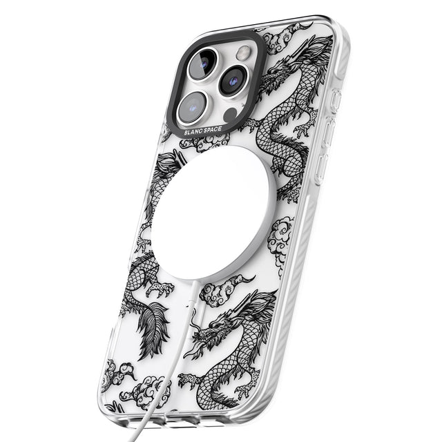 iPhone 16 Pro Max Black Dragon Pattern Black Impact Phone Case