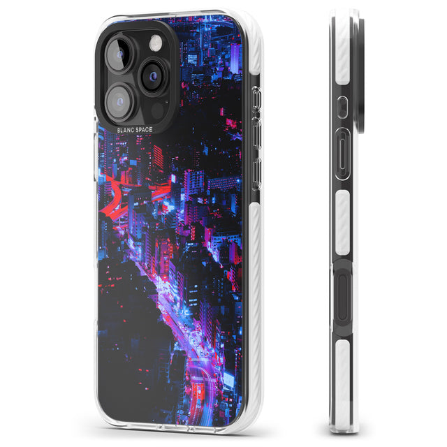 iPhone 16 Pro Max Arial City View - Neon Cities Photographs Black Impact Phone Case