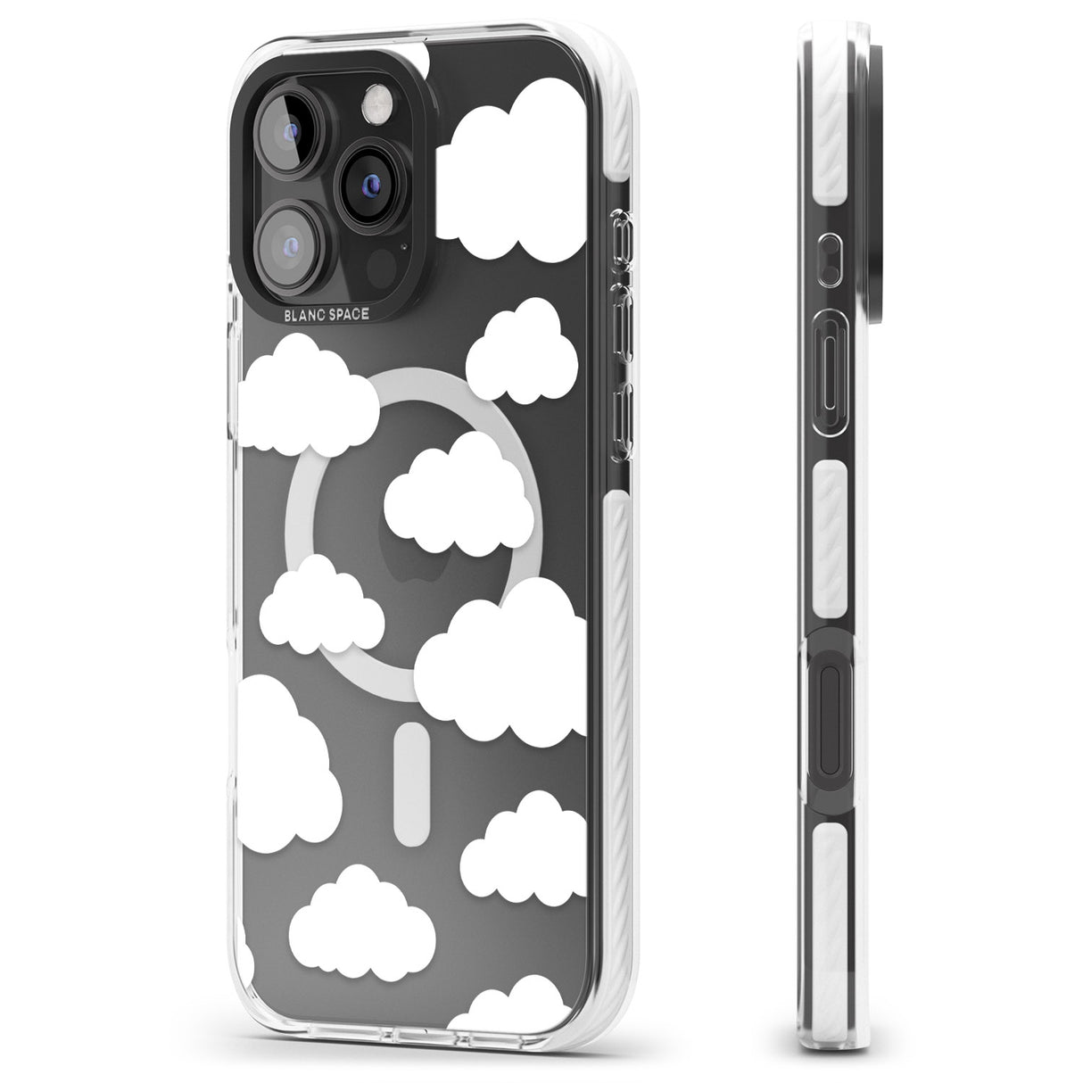 iPhone 16 Pro Max Transparent Cloud Pattern Black Impact Phone Case