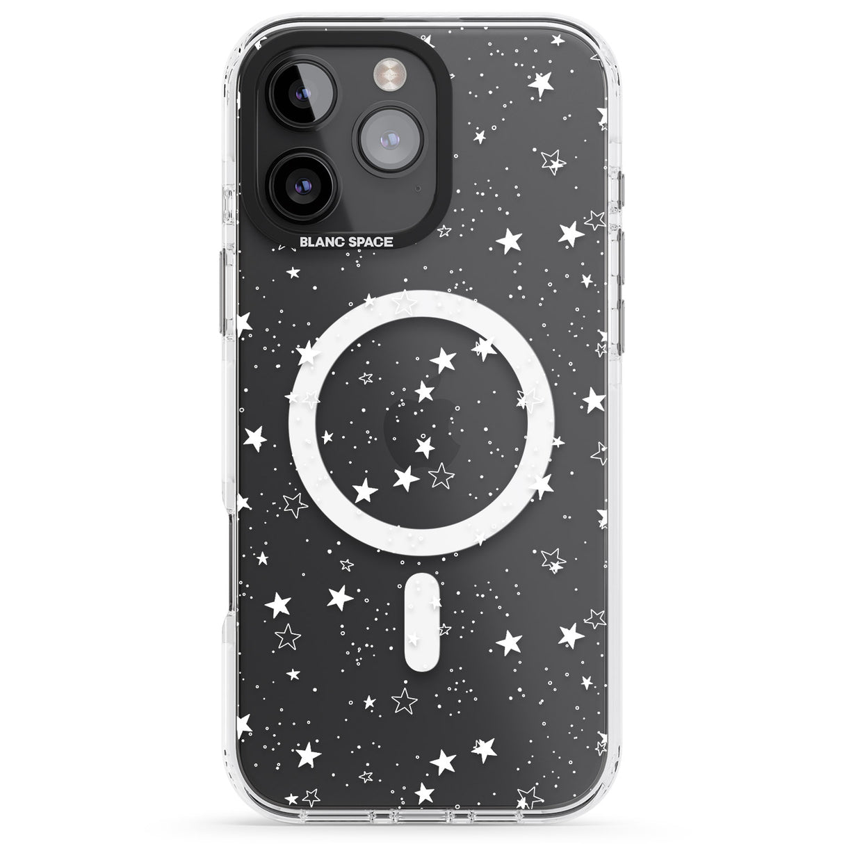 iPhone 16 Pro Max White Stars on Clear Black Impact Phone Case