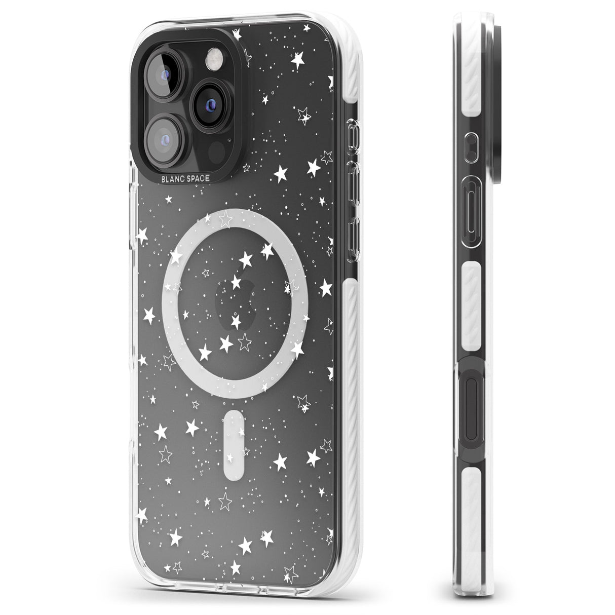 iPhone 16 Pro Max White Stars on Clear Black Impact Phone Case