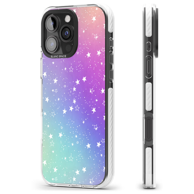 iPhone 16 Pro Max White Stars on Pastels Black Impact Phone Case