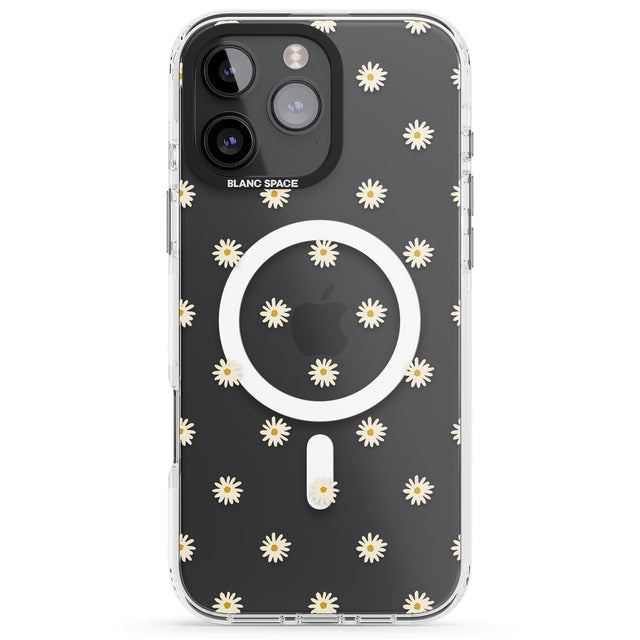 iPhone 16 Pro Max Daisy Pattern Transparent Cute Floral Black Impact Phone Case