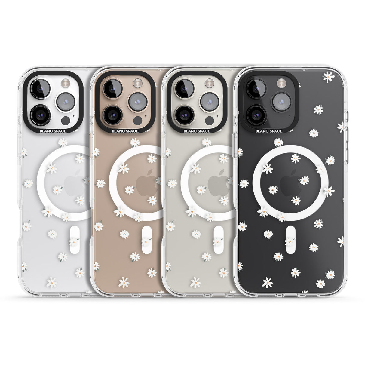 iPhone 16 Pro Max Painted Daises on Transparent Black Impact Phone Case