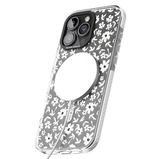 iPhone 16 Pro Max Floral Print on Transparent Black Impact Phone Case