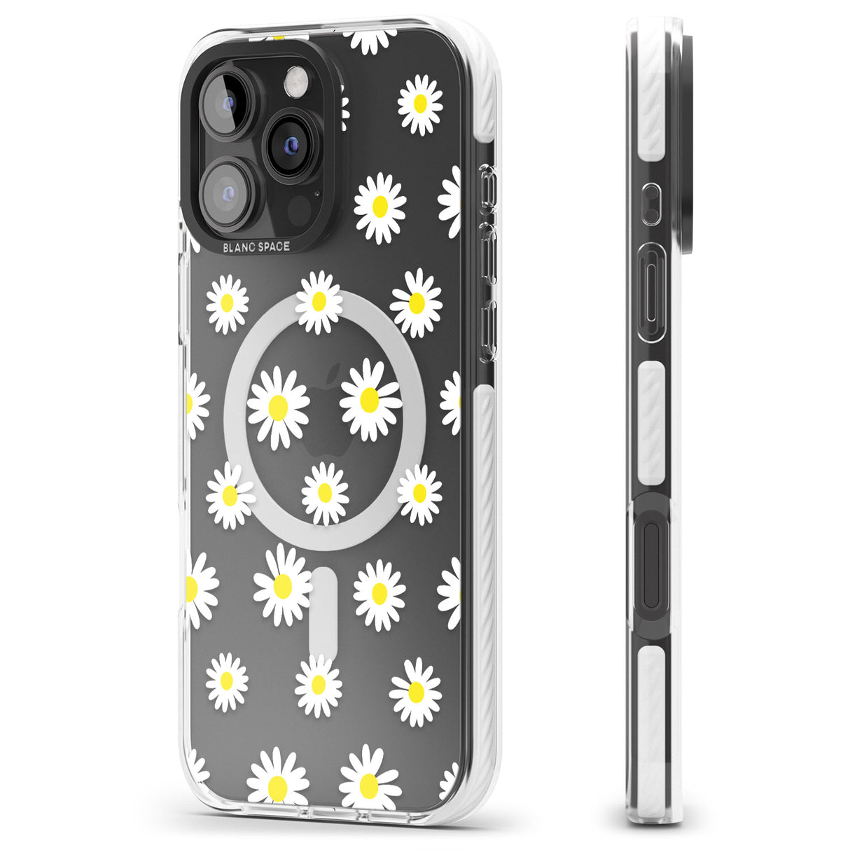 iPhone 16 Pro Max White Daisy Pattern (Clear) Black Impact Phone Case