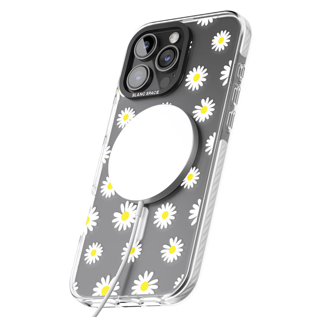 iPhone 16 Pro Max White Daisy Pattern (Clear) Black Impact Phone Case