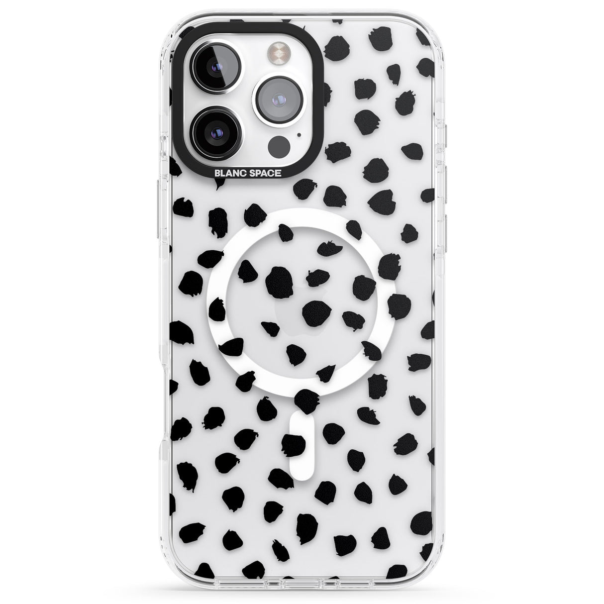 iPhone 16 Pro Max Black on Transparent Dalmatian Polka Dot Spots Black Impact Phone Case