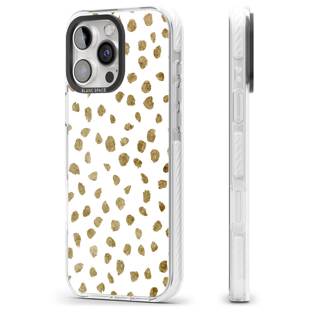 iPhone 16 Pro Max Gold Look on White Dalmatian Polka Dot Spots Black Impact Phone Case