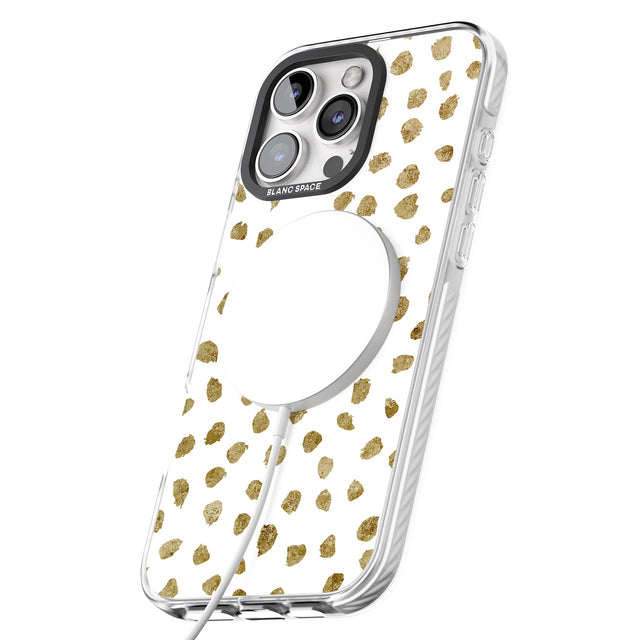 iPhone 16 Pro Max Gold Look on White Dalmatian Polka Dot Spots Black Impact Phone Case