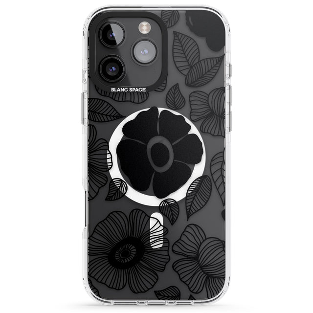 iPhone 16 Pro Max Black Flowers Black Impact Phone Case