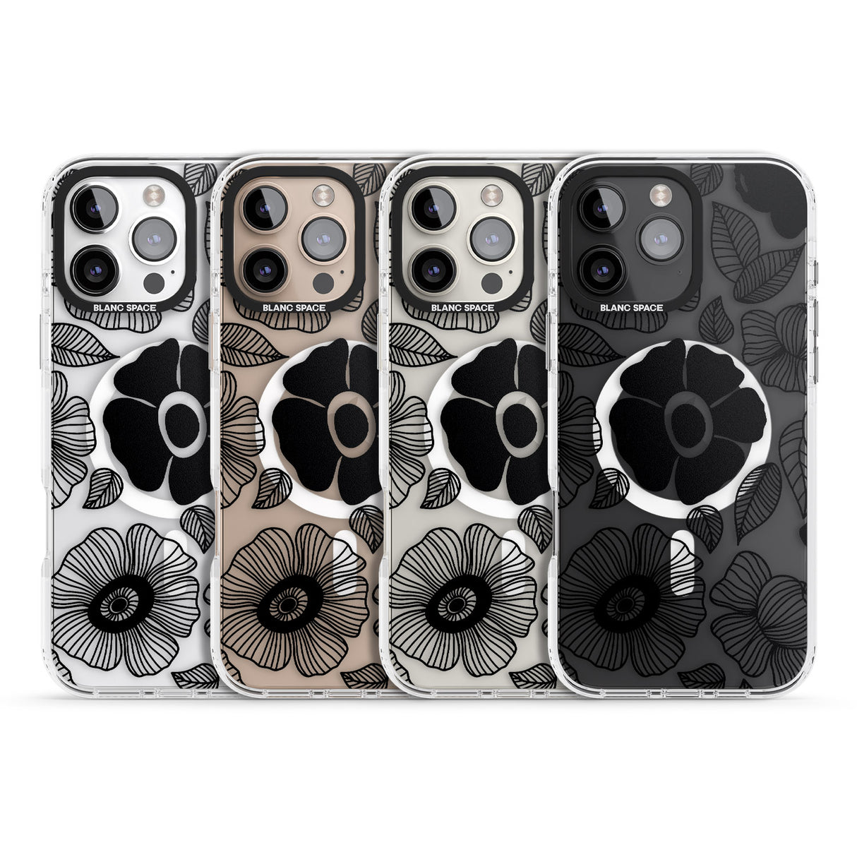 iPhone 16 Pro Max Black Flowers Black Impact Phone Case