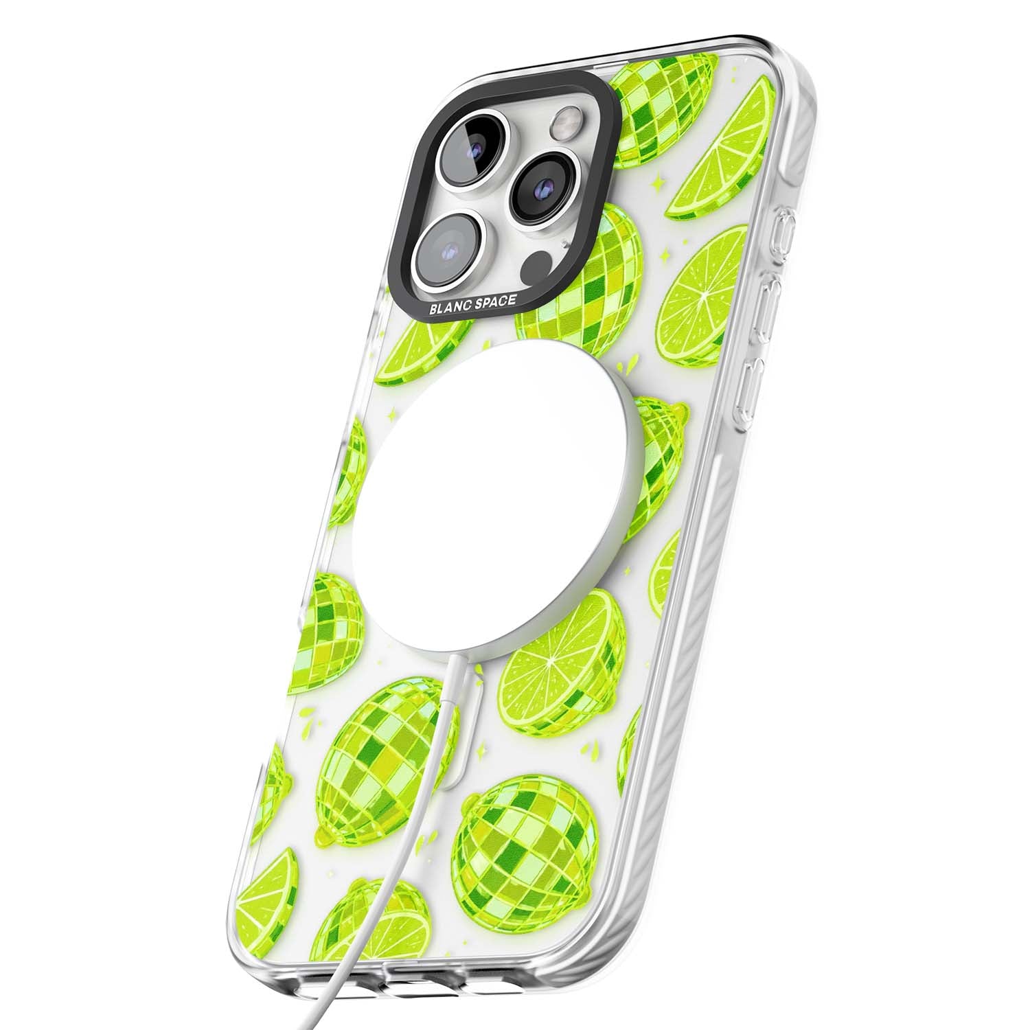 Disco Limes fruit aesthetic iPhone case featuring green disco balls, lime slices and citrus sparkles | Impact Magsafe case for iPhone 16 Pro, iPhone 16 Pro Max