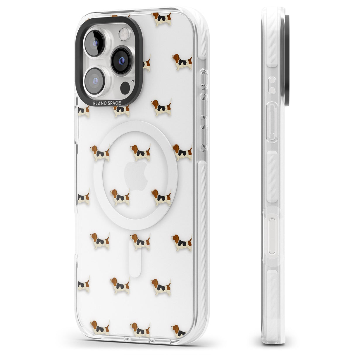 iPhone 16 Pro Max Basset Hound Dog Pattern Clear Black Impact Phone Case