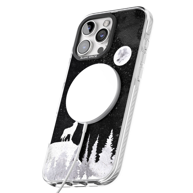 iPhone 16 Pro Max Moon Phases: Wolf & Full Moon Black Impact Phone Case