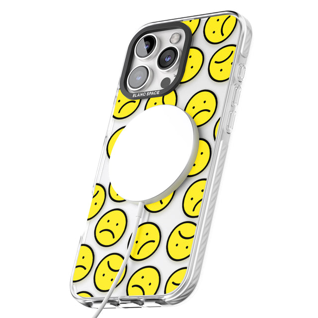 iPhone 16 Pro Max Sad Face Clear Pattern Black Impact Phone Case