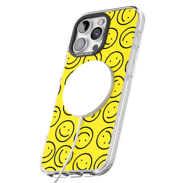 iPhone 16 Pro Max Happy Face Pattern Black Impact Phone Case