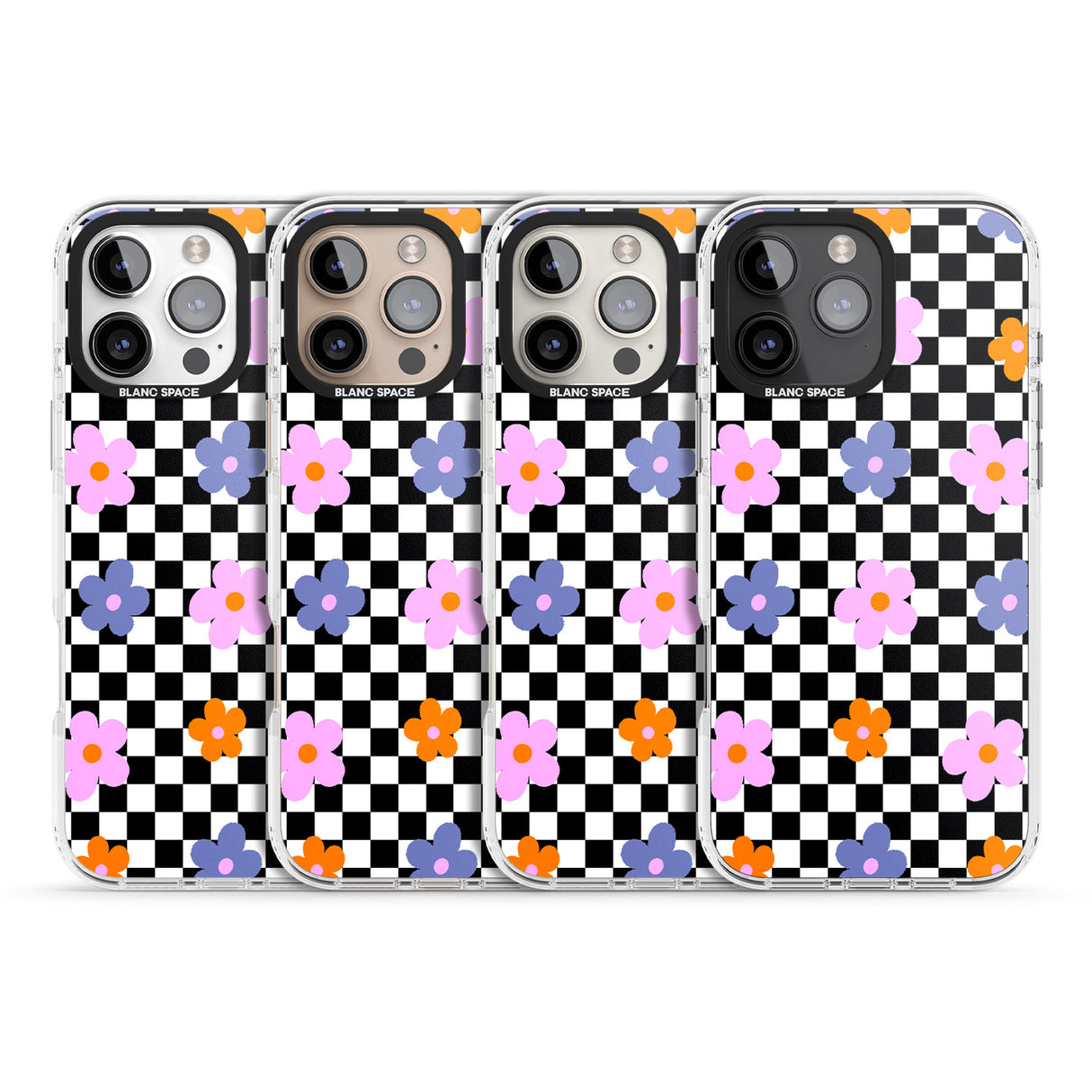 iPhone 16 Pro Max Checkered Blossom Black Impact Phone Case