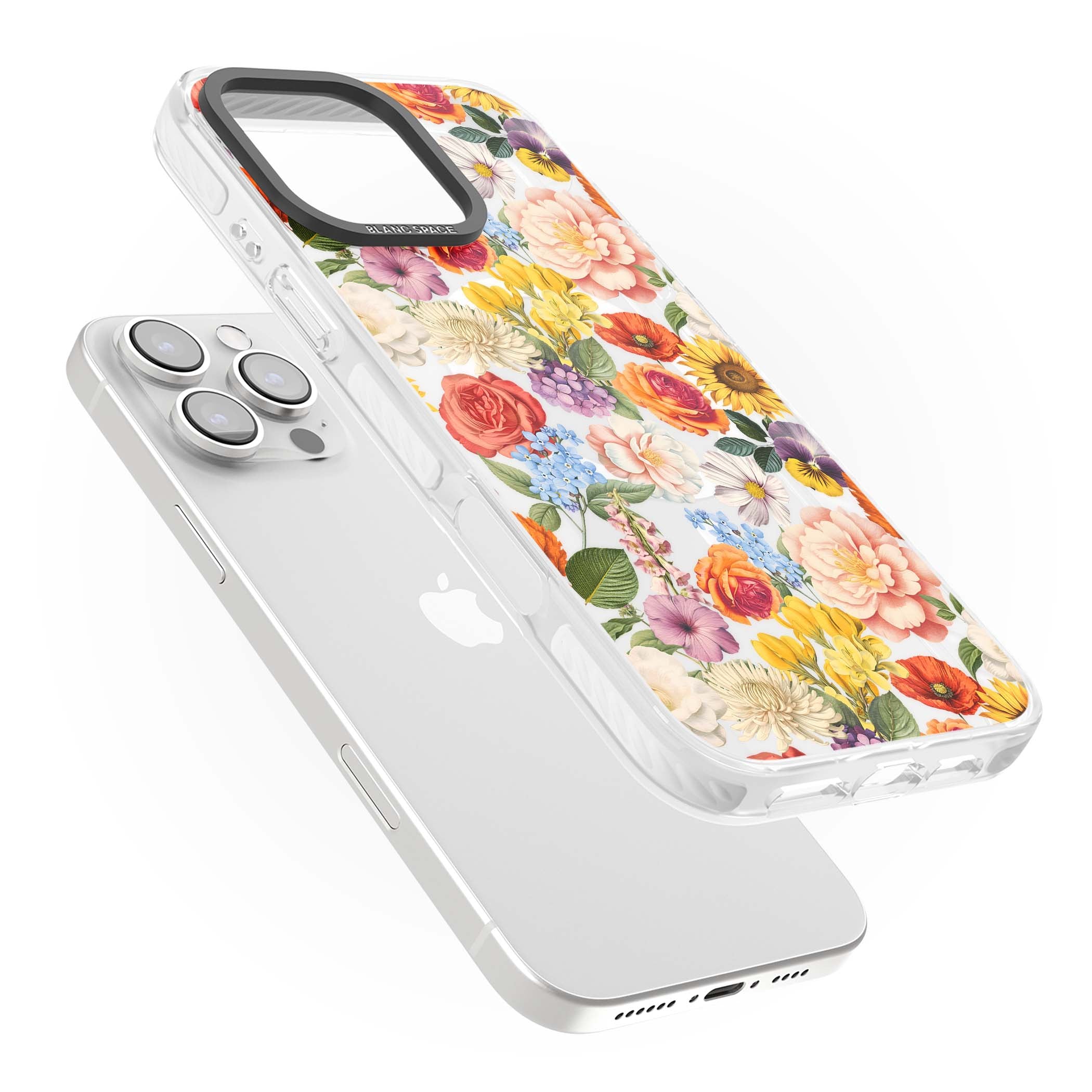 Bloom Basket floral iPhone case featuring cottage garden flowers including peonies, sunflowers, and wildflowers in pastel col | Impact Magsafe case for iPhone 16 Pro, iPhone 16 Pro Max